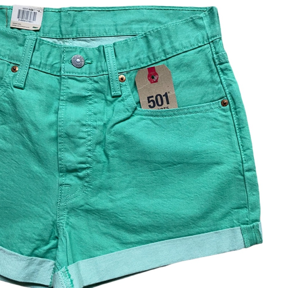 Levi’s 501 Cuff Shorts Mid Rise Green Waist 30 NWT - Picture 2 of 8